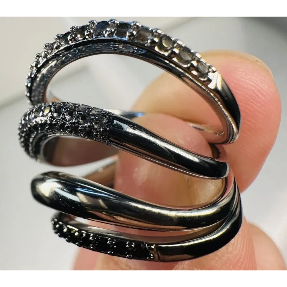 Bomb Party RBP6759 Infinitely Mine Luxe Bands Ring Size 6 Hematite CZ